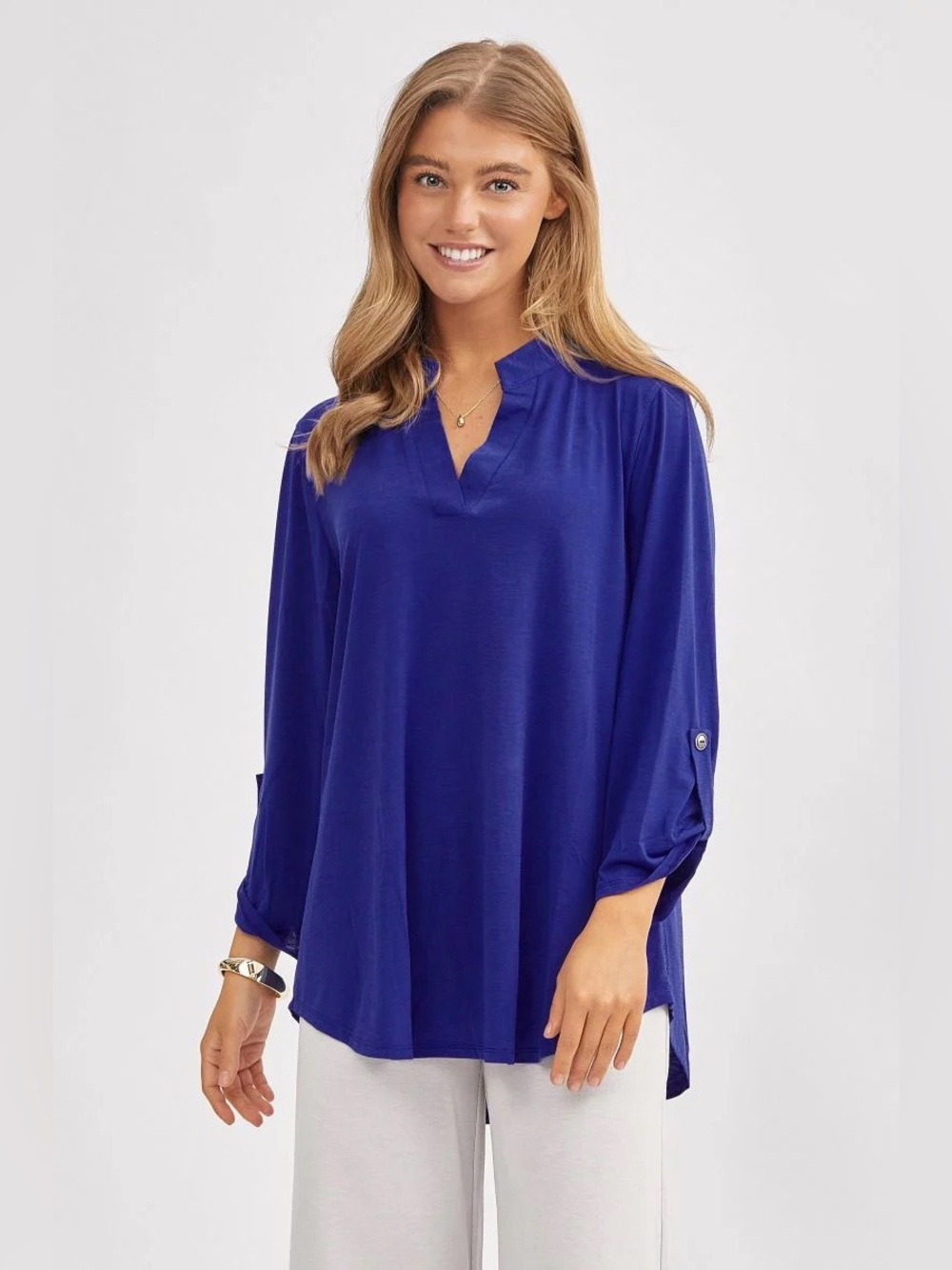 Dear Scarlett Relaxed V-Neck Women's Top in Royal Blue